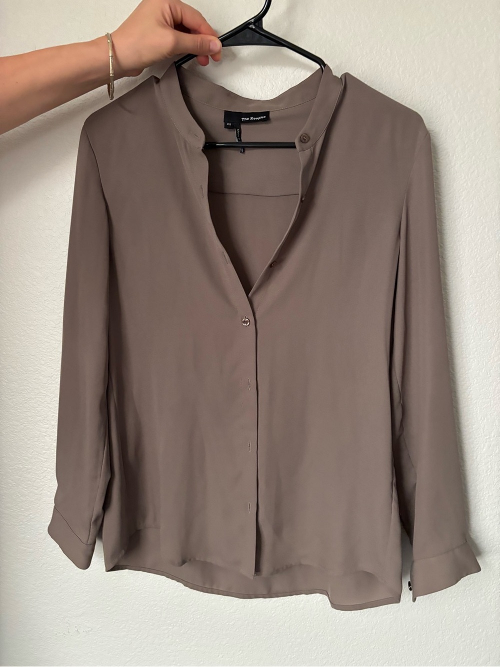 The Kooples Taupe Mandarin-Collar Button Blouse